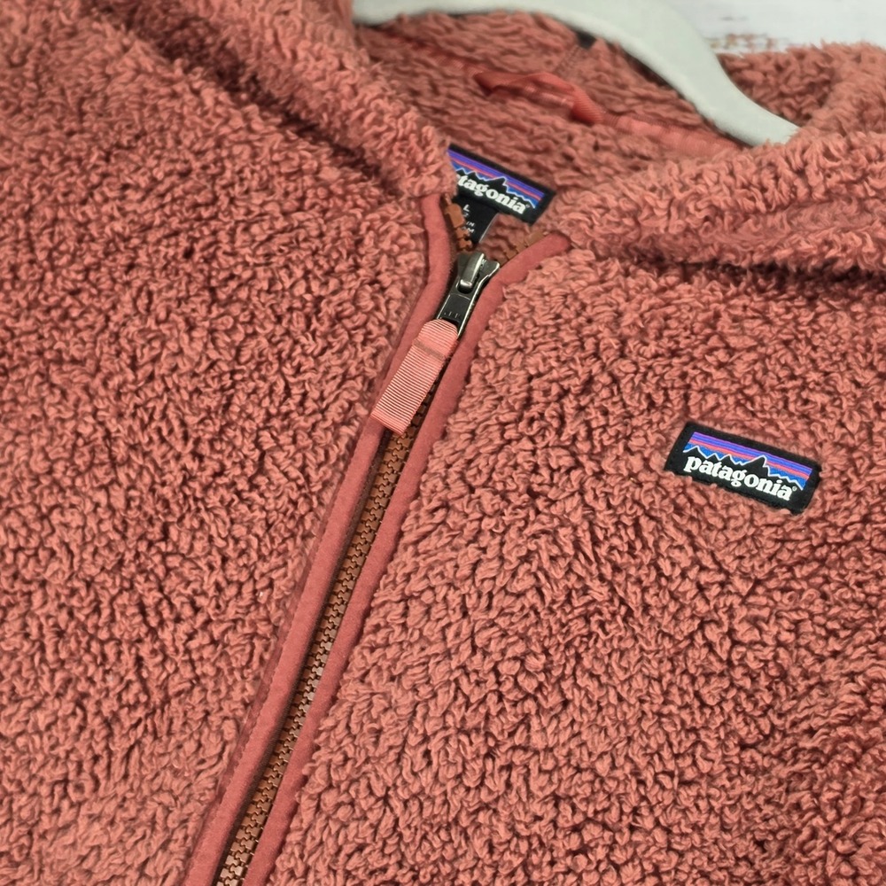 Patagonia Los Gatos Hooded Fleece Jacket Girls L 12 Pink Excellent Full Zip Soft